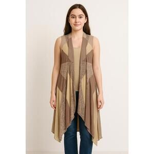 John Mark vest womens small S tan lace patchwork lagen look loose flowy festival